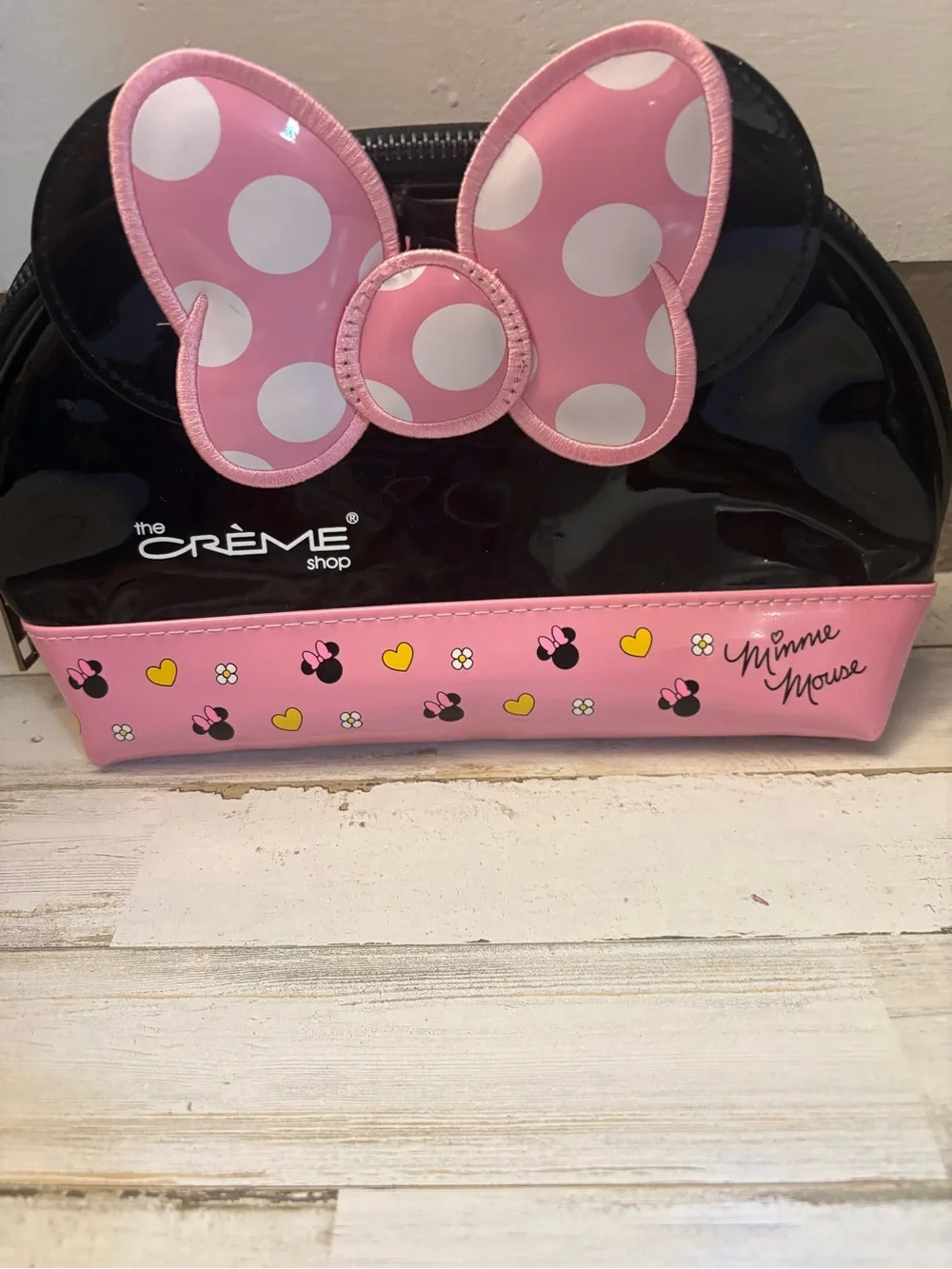 Disney Minnie Mouse Pink & Black Polka Dot Bow Cosmetic Case